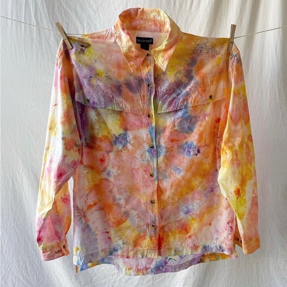 Colorful hand Tie-Dye Button-Up Shirt